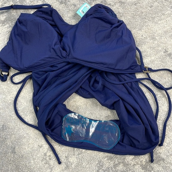 New Melissa Odabash Havana Navy Blue One Piece Swim Suit Ruched Sz 6 - Picture 12 of 14